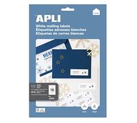 APLI Inkjet-Laser-Copy 12922 Lot de 10 feuilles A4 (160 étiquettes) blanches permanentes adhésives imprimables, 105 x 37 mm, pour enveloppes et paquets