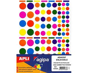 APLI Kids 101633-2080 gommettes Rondes Multicolores - 3 Tailles différentes - 20 Feuilles de gommettes Rondes de Couleur enlevables.