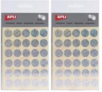 APLI Kids 11810 - Gommettes Rondes holographiques Ø 20 mm - Argent - 3 feuilles - Gommettes rondes brillantes. (Lot de 2)