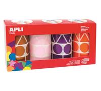 Apli kids 11913 - Lot de 4 rouleaux de gommettes formes et couleurs assorties, marron/rose/mauve/orange