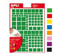 APLI Kids 119220 - Gommettes géométriques - 1260 Gommettes carrées - 10 Feuilles - Activités Éducatives et Créatives - 8 Couleurs.