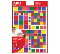 Apli Kids 12971 - Pochette de 756 gommettes carrées multicolores - 6 feuilles - Adhésif enlevable.