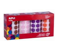Pack de 4 rouleaux de gommettes rondes - Marron, rose, violet, orange - 20 mm - 4 x 1 770 pcs