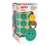 Apli Kids 14373 - Rouleau de 900 gommettes Sourire vertes diamètre 20 mm adhésif enlevable outil de motivation pour enfants école et maison