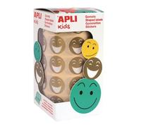 Apli kids 14374 - Gommettes Sourire dorées métalliques rouleau de 900 stickers Ø 20 mm pour encouragement et apprentissage ludique