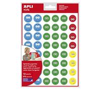 APLI Kids 14811 - Gommettes Visage Souriant, 12 feuilles, 576 stickers repositionnables, 4 couleurs, récompenses éducatives pour enfants
