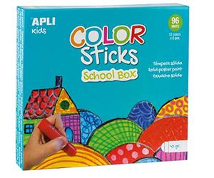 APLI Kids 14850 - Color Sticks - gouaches solides couleurs assorties - Maxi format de 12 couleurs x 8 unités - 96 unités