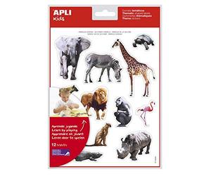 APLI Kids 16622 - Pochette de 12 feuilles de gommettes animaux de la savanne - 144 autocollants animaux