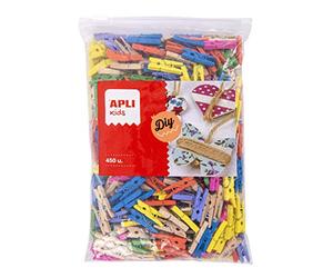 Apli kids 17449 - Sachet de 450 mini pinces en bois de couleurs assorties 25x3mm