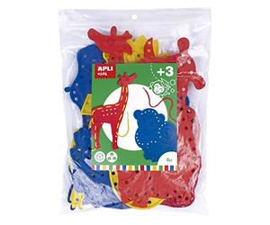 APLI Kids 17476 - Sachet de 6 pièces de laçage animaux couleurs assorties
