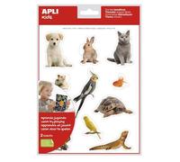 APLI Kids 17628 - Sachet de gommettes à thème réalistes sur le thème des animaux de compagnie, adhésif amovible, 2 feuilles, 12 gommettes par feuille
