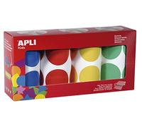 Apli kids 17634 - Lot de 4 rouleaux de gommettes rondes, Ø 45 mm, jaune/bleu/rouge/vert.