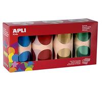 APLI Kids 18303 - Pack de gommettes rondes métallisées XXL Diamètre 45 mm 4 couleurs (bleu, rouge, jaune et vert métallisés)