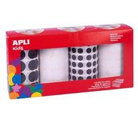 APLI Kids 18343 - Gommettes rondes en rouleaux - Noir et Blanc - Ø 20 et Ø 10,5 mm - 4 rouleaux