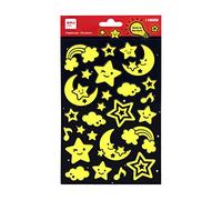 APLI Kids 18559 - Stickers étoiles et lunes fluorescents - 1 Feuille de 26 Autocollants avec adhésif permanant Qui Brillent dans Le Noir.