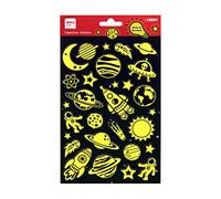 APLI Kids 18561 - Stickers fluorescents sur Le thème de l'espace. 1 Feuille de 26 Autocollants à adhésif Permanent Qui Brillent dans l'obscurité.