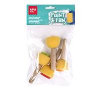 Apli kids 18714 - Lot de 4 tampons éponge avec manche en bois pour enfants âgés de 3 ans et plus - Diverses formes : fleur, feuille, étoile et cœur - éveil artistique