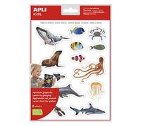 APLI Kids 18729 - Sac d'autocollants réalistes sur le thème des animaux marins, autocollant amovible, 2 feuilles, 15 autocollants par feuille