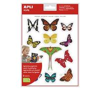 APLI Kids 18730 sac d'autocollants sur le thème de papillon réaliste, autocollant amovible, 2 feuilles, 12 autocollants par feuille