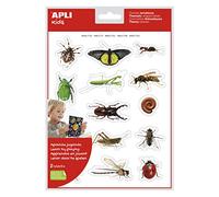 APLI Kids 18731 Sac d'autocollants réalistes sur le thème des insectes, autocollant amovible, 2 feuilles, 14 autocollants par feuille