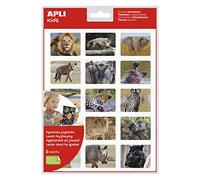 APLI Kids 18734 - Pochette d'autocollants réalistes sur le thème des animaux de la Savane dans leur habitat. Adhésif amovible, 2 feuilles, 15 autocollants par feuille.