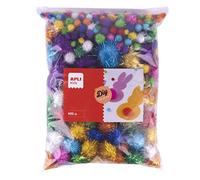 APLI Kids 18753 - 400 pompons brillants pour travaux manuels Couleurs et tailles assorties - Maxi format