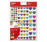 APLI KIDS Pochette de 6 feuilles (624 u) de gommettes forme coeur couleurs peps