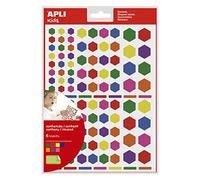 APLI Kids 18768 - Sachet de 624 stickers hexagonaux de tailles assorties, amovibles, multicolores 6 feuilles