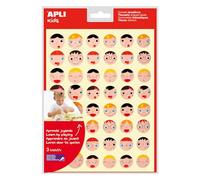 APLI Kids 18770 - Pochette de 144 stickers visages/émotions en 2 tailles, adhésif amovible, 3 feuilles