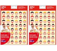 APLI Kids 18770 - Pochette de 144 stickers visages/émotions en 2 tailles, adhésif amovible, 3 feuilles (Lot de 2)