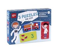 APLI Kids 18797-Set de 3 City: Transport, Professions and Numbers-24 puzzle taille 7 x 7 cm (72 pièces) (18797)