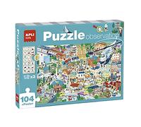 APLI Kids 18820 -Puzzle d'observation sur Le thème de la Ville - Contient 104 pièces et 3 fiches avec des éléments à localiser sur Le Puzzle.