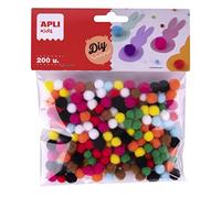 APLI Kids 18968 - Mini pompons Ø 8 mm et couleurs assorties - 200 pompons pour loisirs créatifs