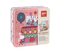 Apli Kids 19124 - Jeu de Gommettes sur le Thème de la Fête en Boîte Métallique - Activité créative et éducative avec de gommettes pour enfants dès 3 ans