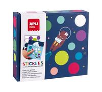 APLI Kids- Fly on The Moon 19140-Jeu de gommettes de différentes Formes dans Une boîte en Carton modèle Jeu d'autocollants pour compléter Les Illustrations, 19140, 190X40X170mm