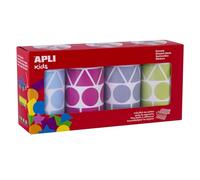 APLI Kids 19190 - Gommettes géométriques en rouleau - 27 mm - Couleur: bleu, fuchsia, gris, vert - 4 rouleaux