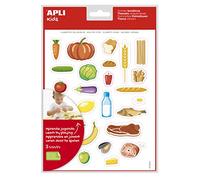 APLI Kids 19227 Sachet de gommettes sur le thème de l'alimentation adhésif amovible - 3 feuilles d'autocollants alimentaires sains