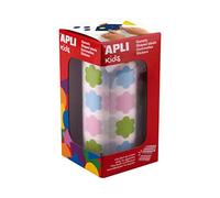 APLI KIDS Boîte de 900 gommettes en rouleau forme fleurs 20mm, couleurs assorties (bleu, rose, et vert)