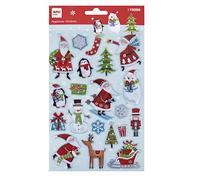 Apli kids 19266 - Autocollants de Noël Pochette 20 stickers : Père-Noël, flocons neige, cadeaux, bonhommes rennes, traineau ... pour loisirs créatifs et scrapbooking.