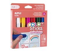 APLI Kids 19363 - Color Sticks Window - Gouache solide en stick pour dessiner sur les fenêtres et autres surfaces en verre - 6 bâtonnets aux couleurs assorties.