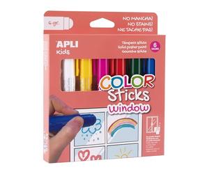 APLI Kids 19363 - Color Sticks Window - Gouache solide en stick pour dessiner sur les fenêtres et autres surfaces en verre - 6 bâtonnets aux couleurs assorties.