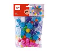 APLI Kids 19366 - Sachet de 80 pompons brillants et colorés pour activités manuelles et loisirs créatifs.