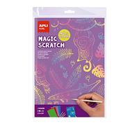 Apli Kids 19406 - MAGIC SCRATCH - Cartes à gratter Multicolores - 8 fiches à gratter pour créer un joli dessin + 4 bâtonnets en bois.