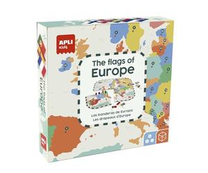 APLI Kids 19437 - Puzzle Jeu sur Les Drapeaux européens pour Apprendre la géographie autrement : identifie et insère Le Drapeau sur Le Pays Correspondant ! - Dès 5 Ans.