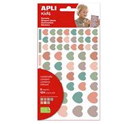 APLI KIDS Pochette de 6 feuilles (624 u) de gommettes enlevables forme cœur, couleurs nordik assorties