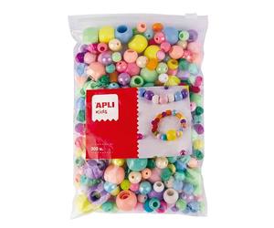 APLI Kids 19586 - Sachet de 300 perles en plastique, de couleurs assorties, perles multicolores pour les loisirs créatifs, les bracelets et les colliers.