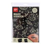 Apli Kids 19629 - Feuilles à gratter Magic Scratch Glow in The Dark, 8 Cartes à gratter Format A4 et 4 Bâtonnets en Bois. Papier à gratter avec Effet Phosphorescent Qui Brille dans Le Noir!