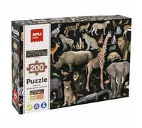 APLI Kids 19697 - Puzzle éducatif sur Les Animaux en Voie de Disparition, Thème : Les Animaux de la Savane - 200 pièces de 6 x 6 cm.