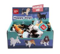 APLI Kids 19705 - Présentoir de 24 Figurines de Petits Chiens Anti-Stress avec Un Effet réaliste, 6 modèles de Chiens (4 unités par modèle), Petits Chiens à Presser Encore et Encore !