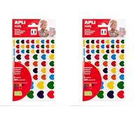 APLI Kids 19720 - Pochette de gommettes en forme de cœurs de tailles et couleurs variées. 6 feuilles de stickers "coeurs" - Adhésif repositionnable. (Lot de 2)